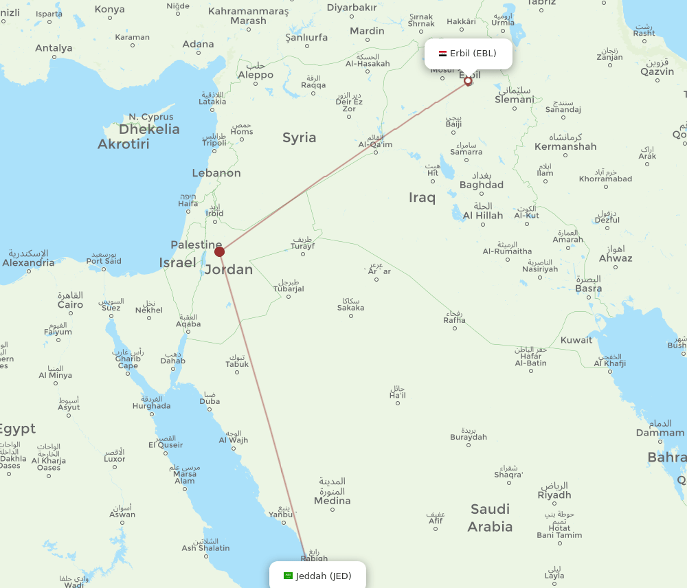 EBL-JED flight routes