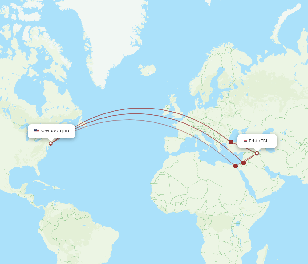 EBL-JFK flight routes
