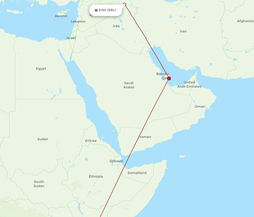 EBL-JRO flight routes
