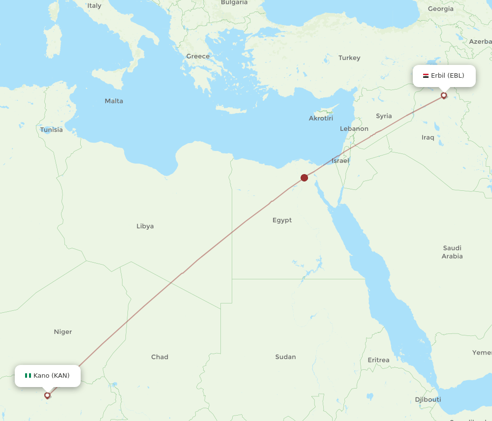 EBL to KAN flights and routes map