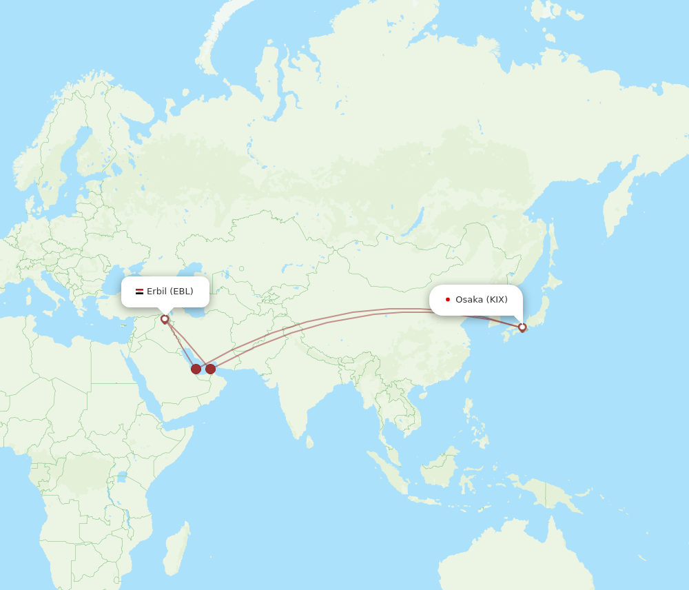 KIX to EBL flights and routes map