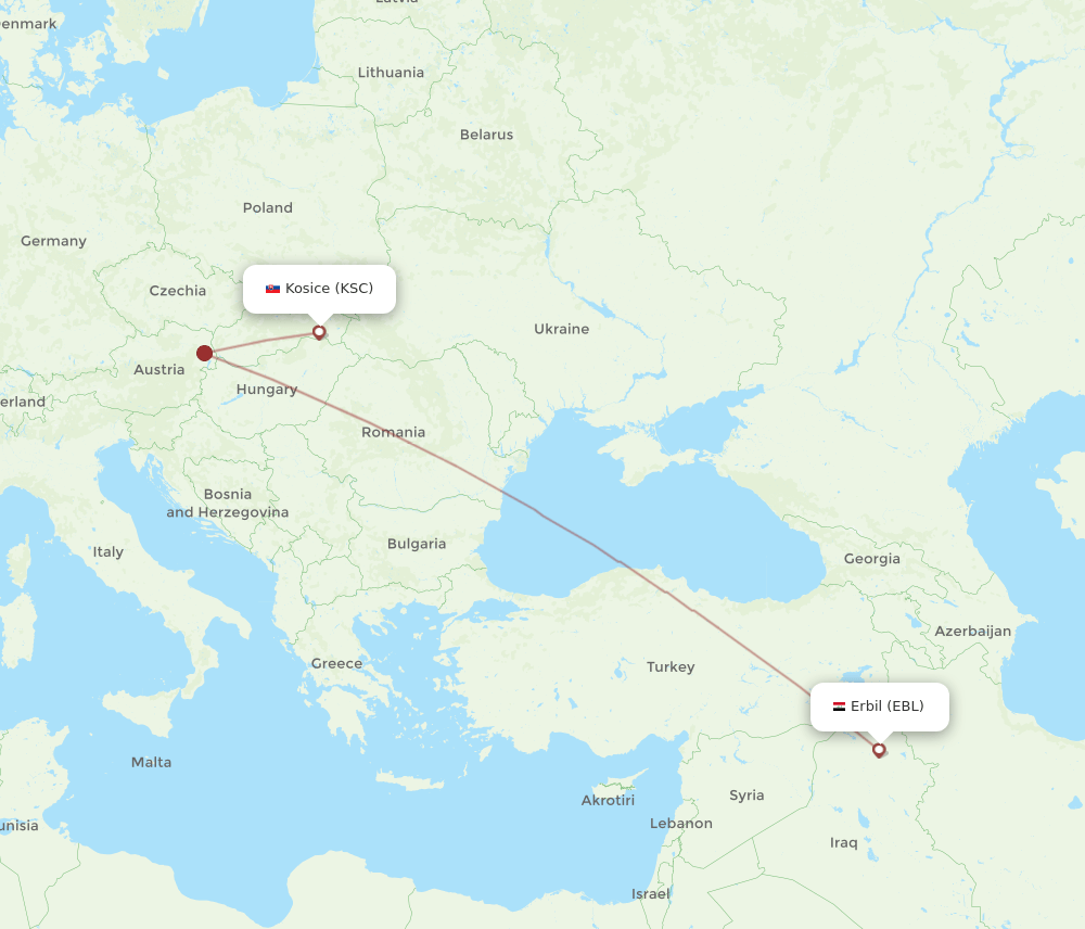 EBL-KSC flight routes