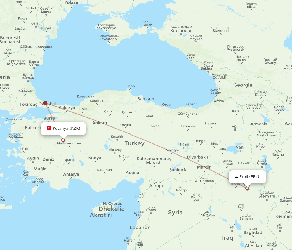 EBL-KZR flight routes