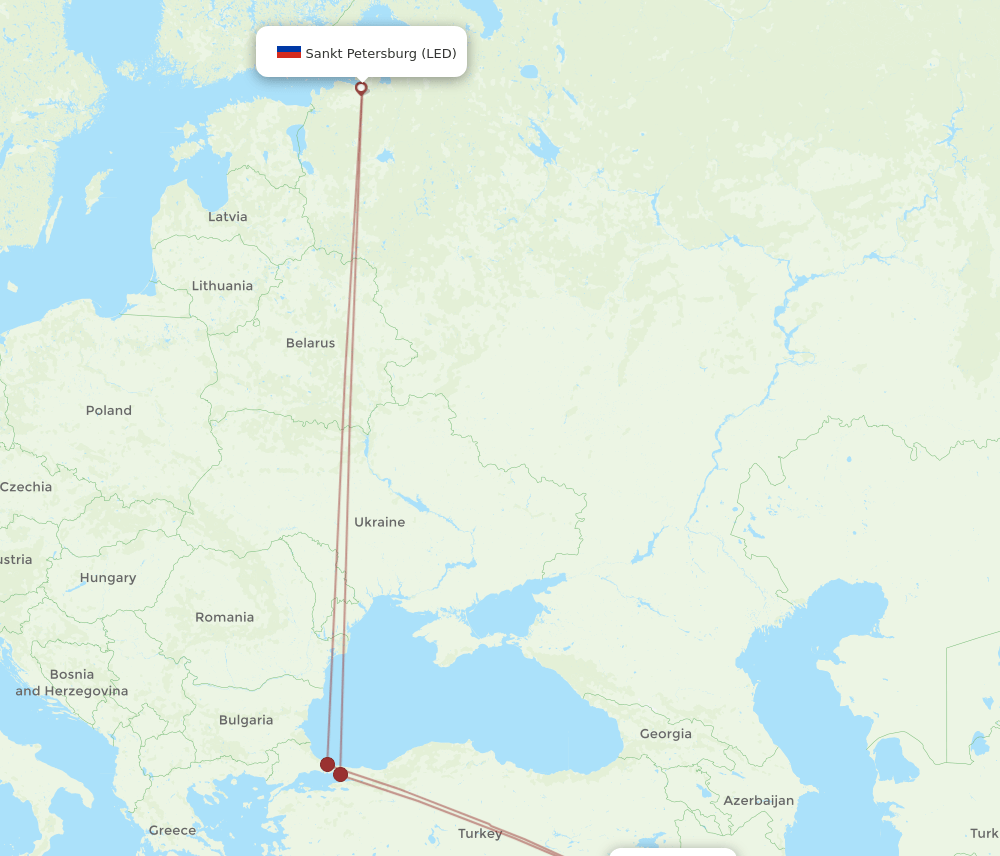 EBL to LED flights and routes map