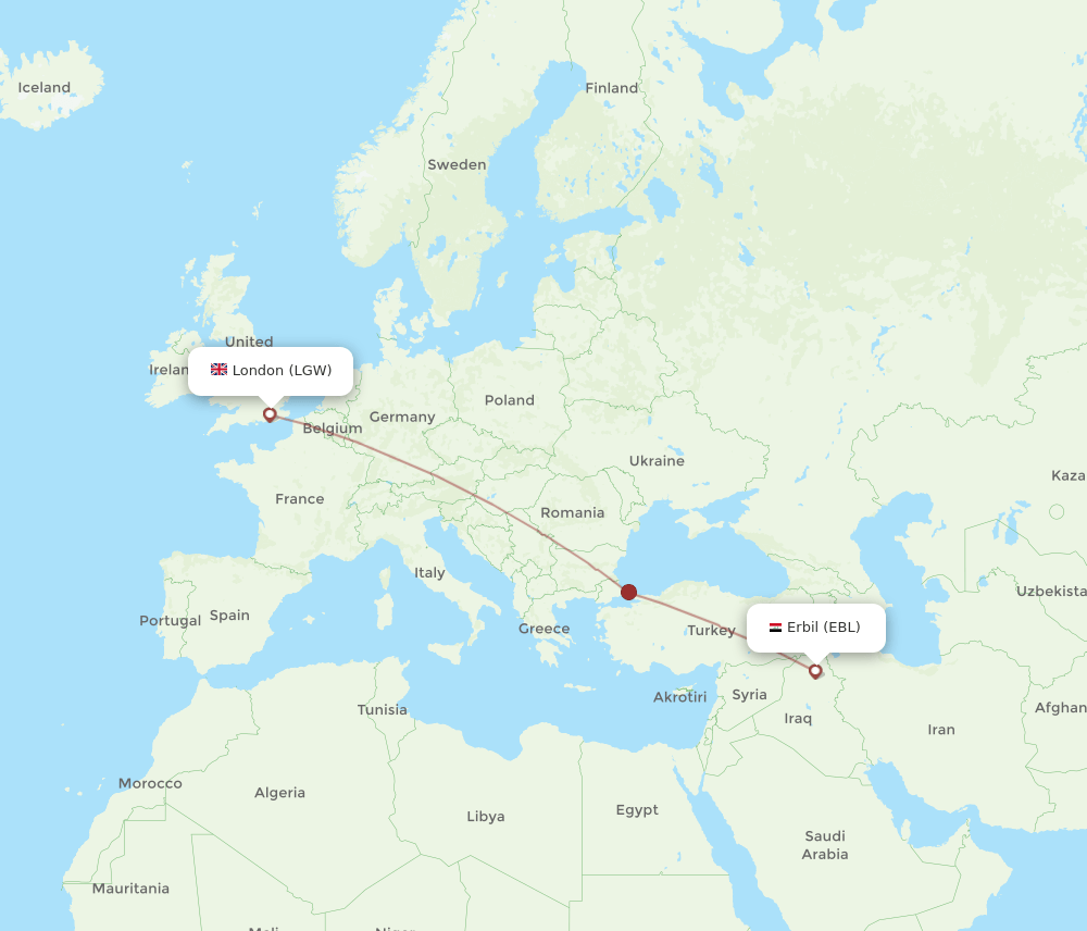 EBL-LGW flight routes