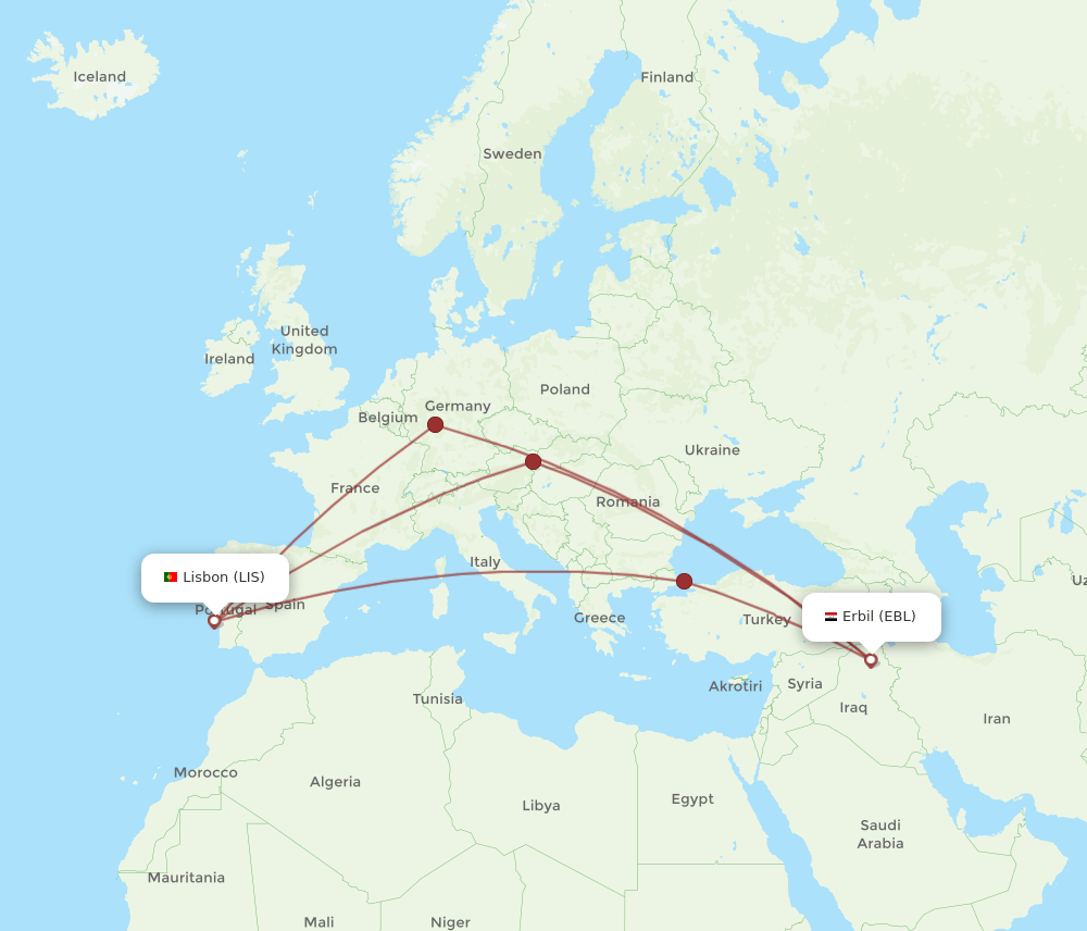 EBL-LIS flight routes