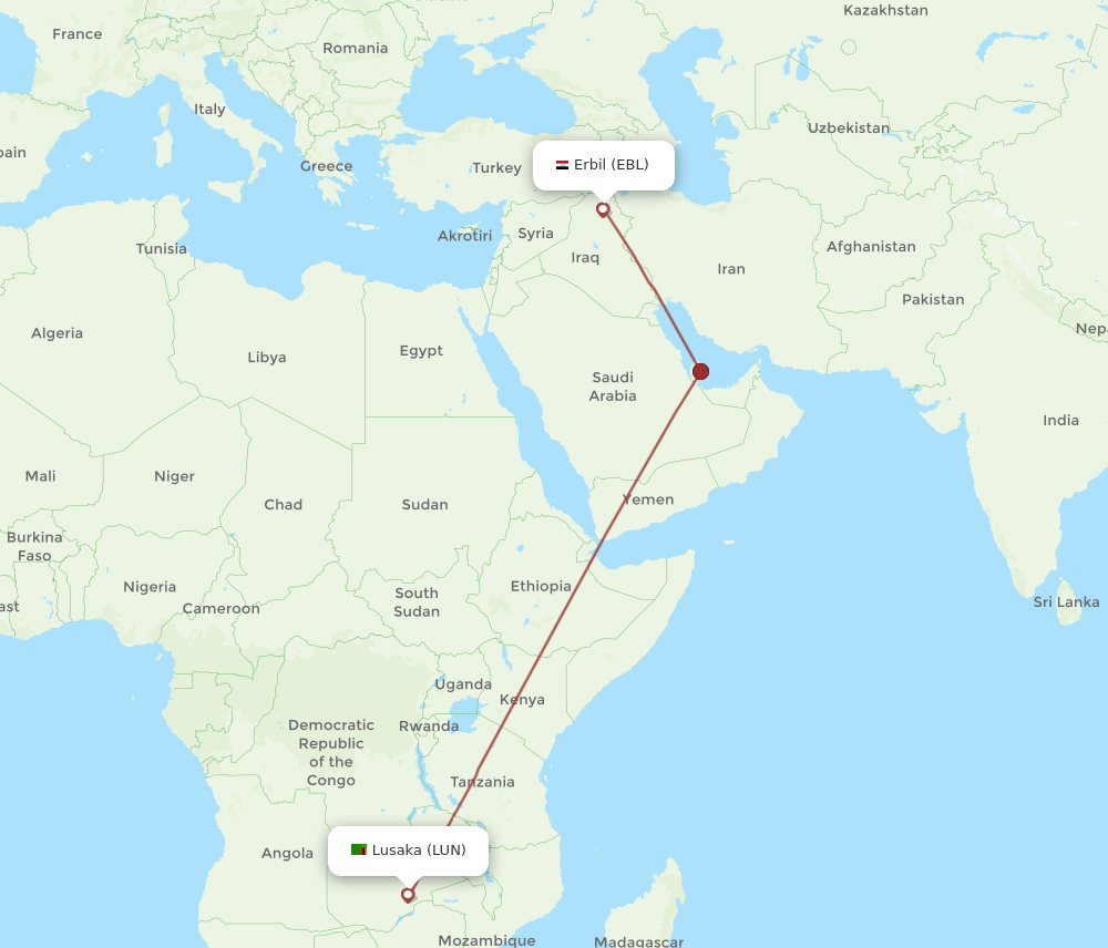 EBL-LUN flight routes