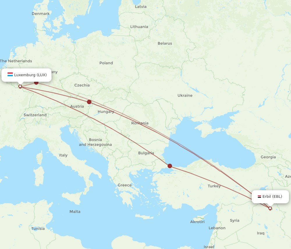 EBL-LUX flight routes
