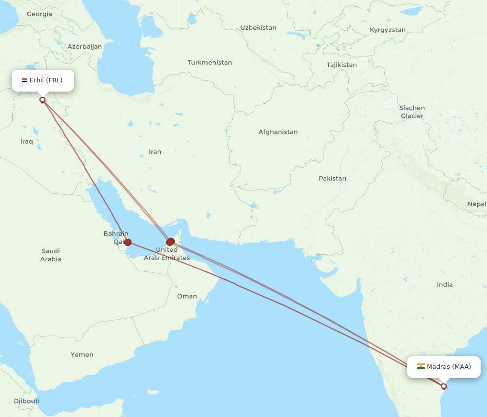 EBL-MAA flight routes