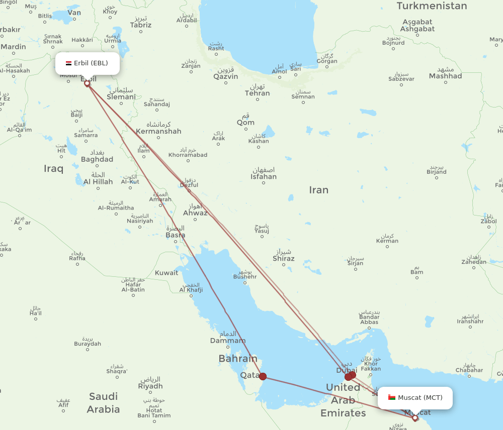EBL-MCT flight routes