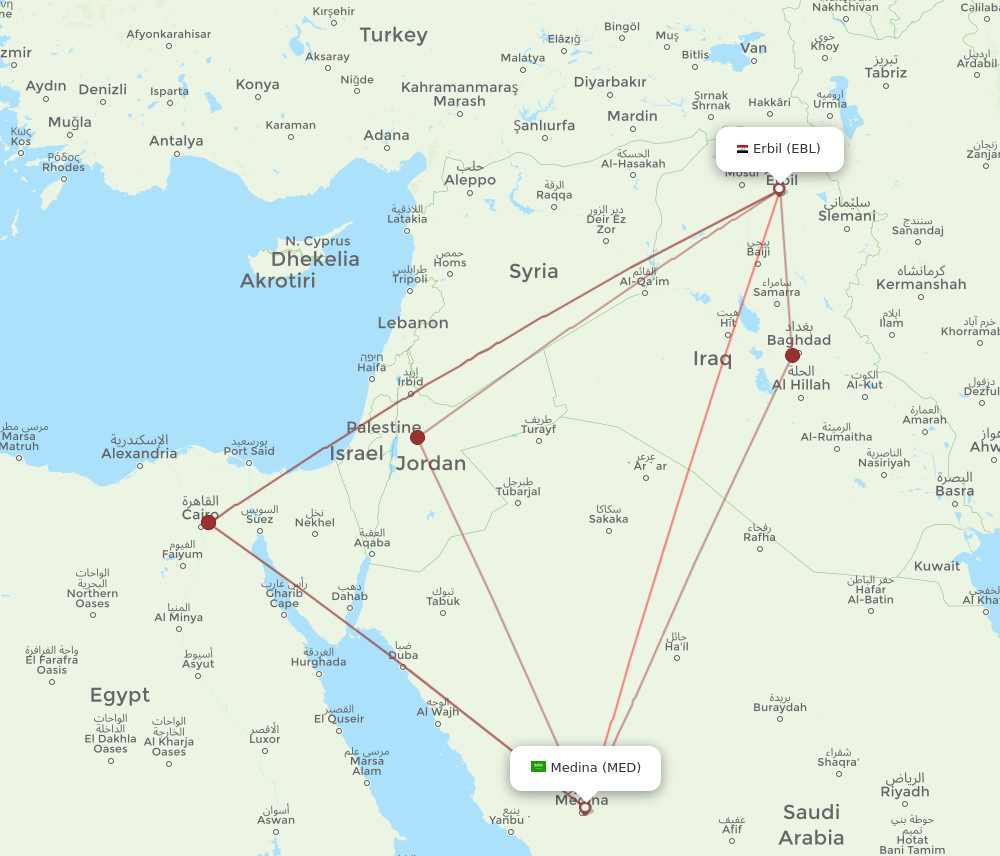 EBL-MED flight routes
