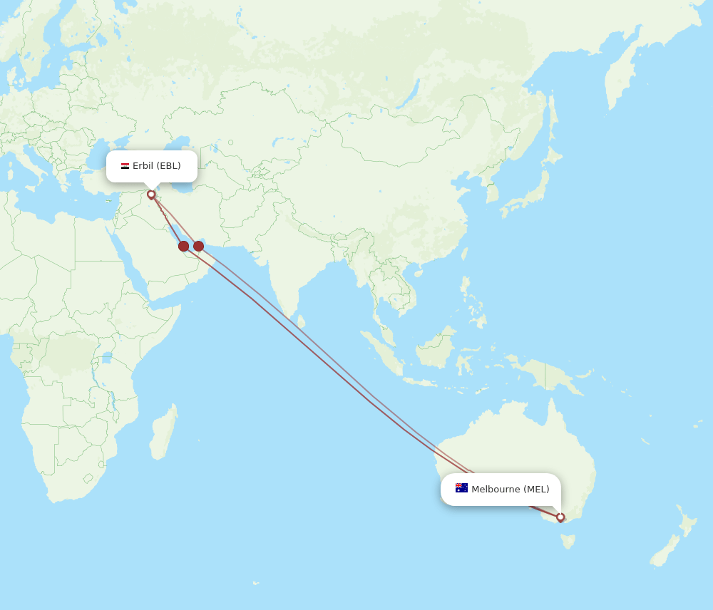 EBL-MEL flight routes