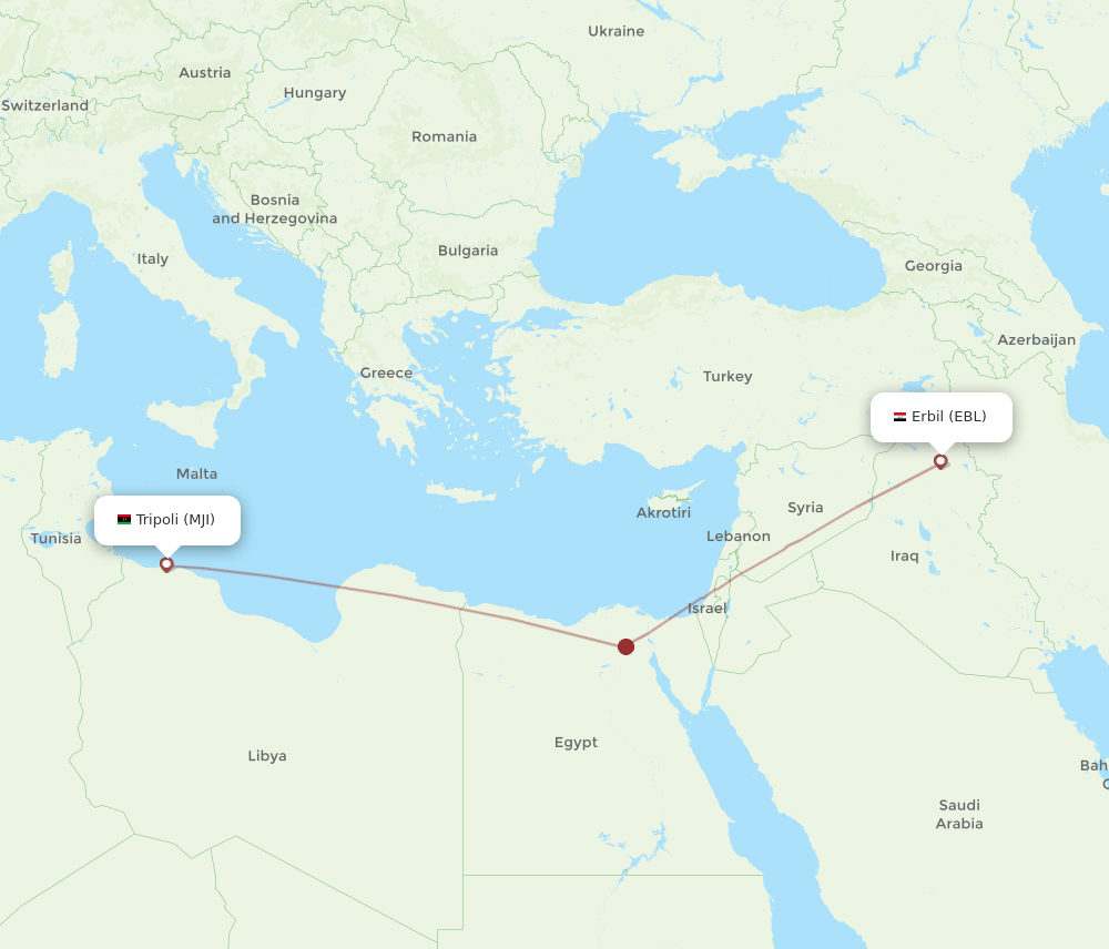 EBL to MJI flights and routes map