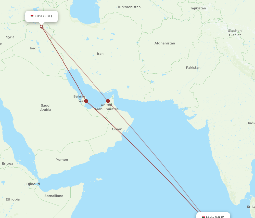 EBL to MLE flights and routes map