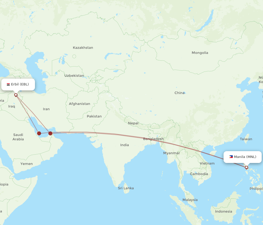 EBL to MNL flights and routes map