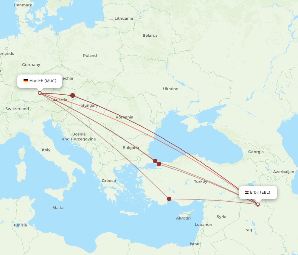 EBL-MUC flight routes