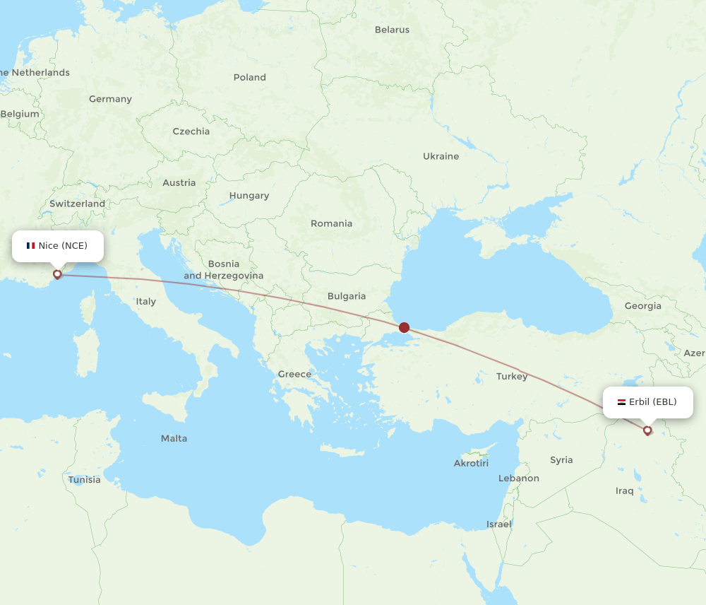 EBL-NCE flight routes