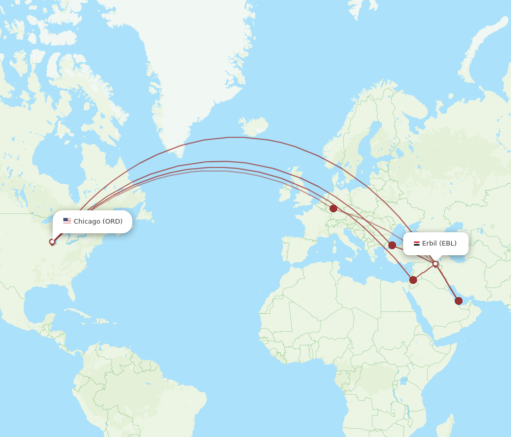 EBL to ORD flights and routes map