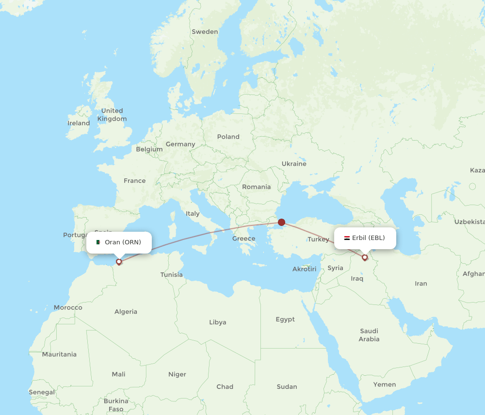 EBL to ORN flights and routes map