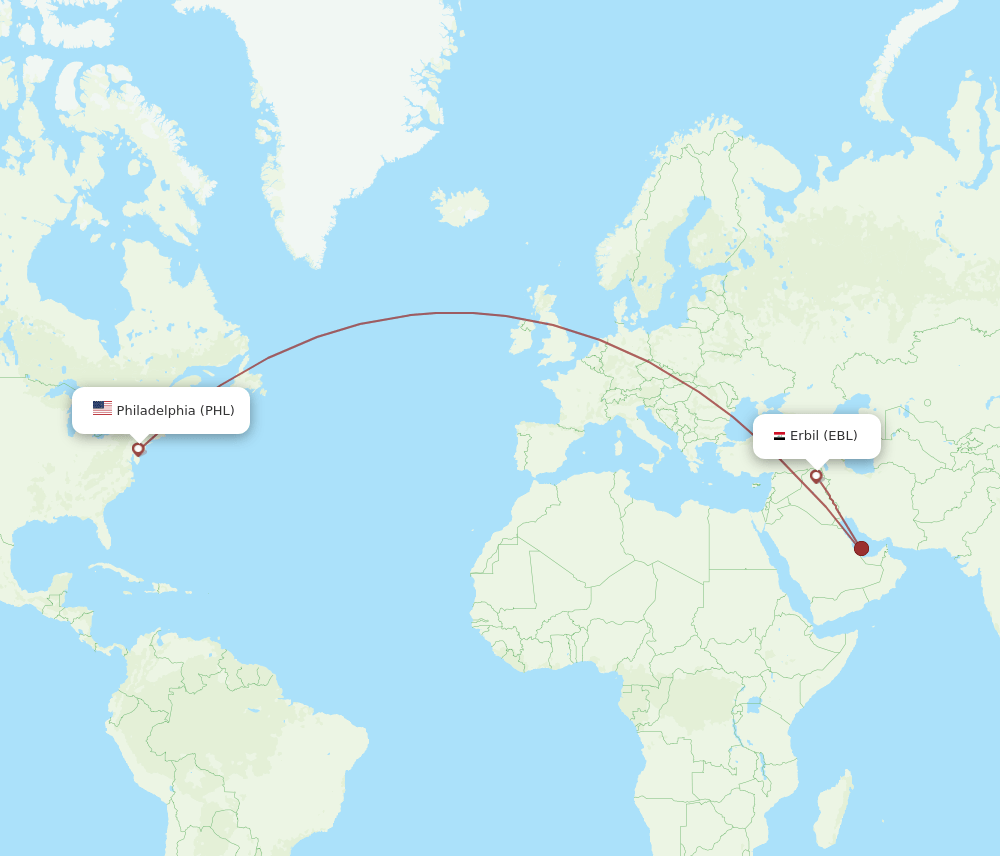 EBL to PHL flights and routes map