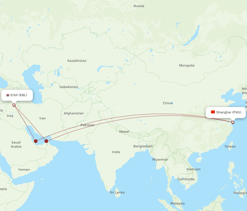 EBL-PVG flight routes