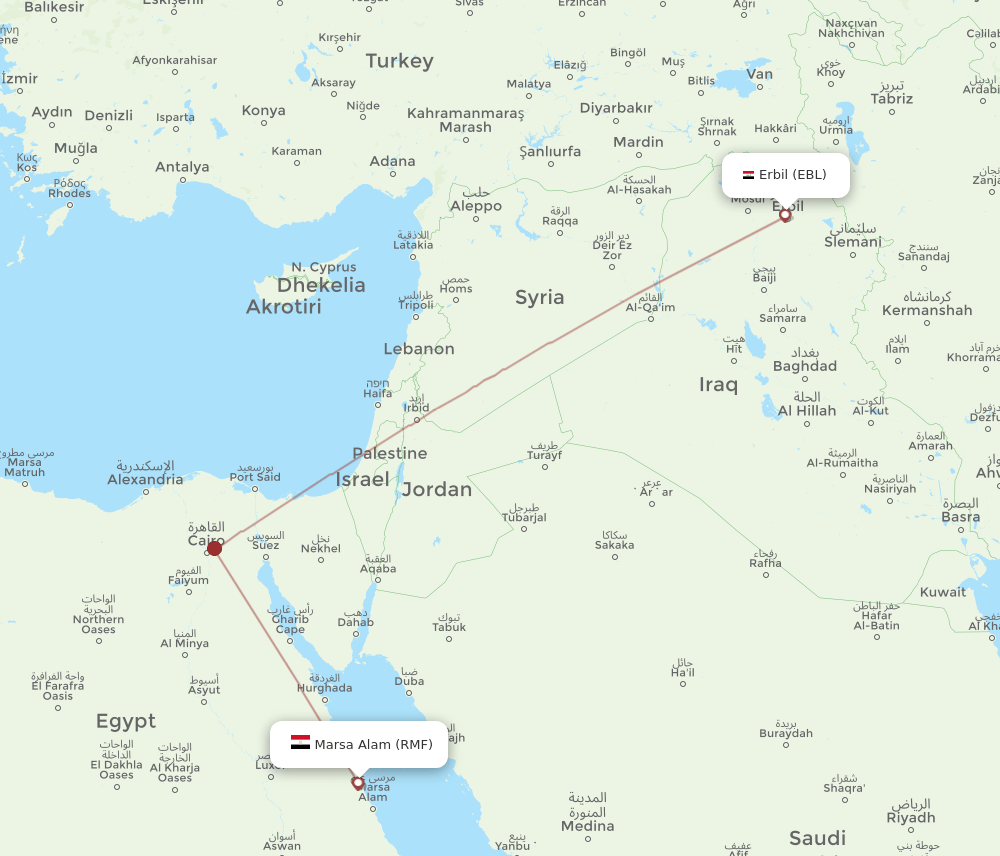 EBL to RMF flights and routes map