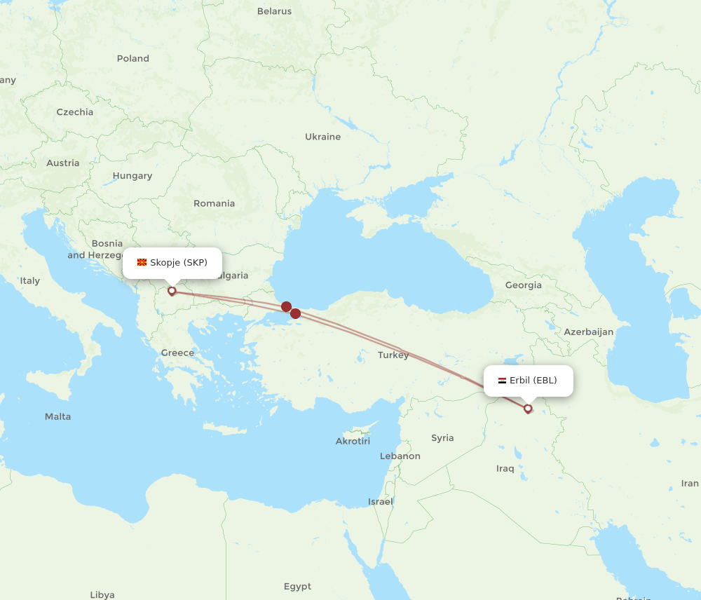 EBL-SKP flight routes