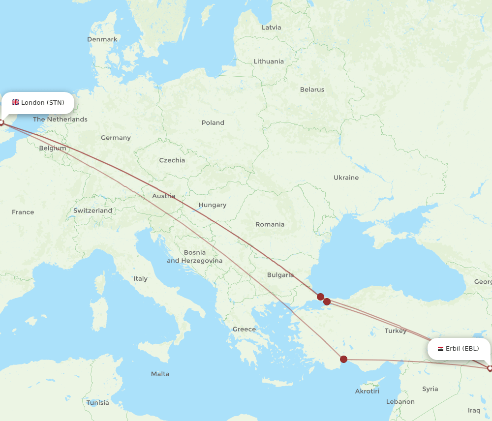 EBL-STN flight routes