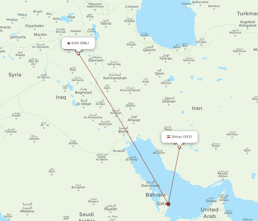 EBL-SYZ flight routes