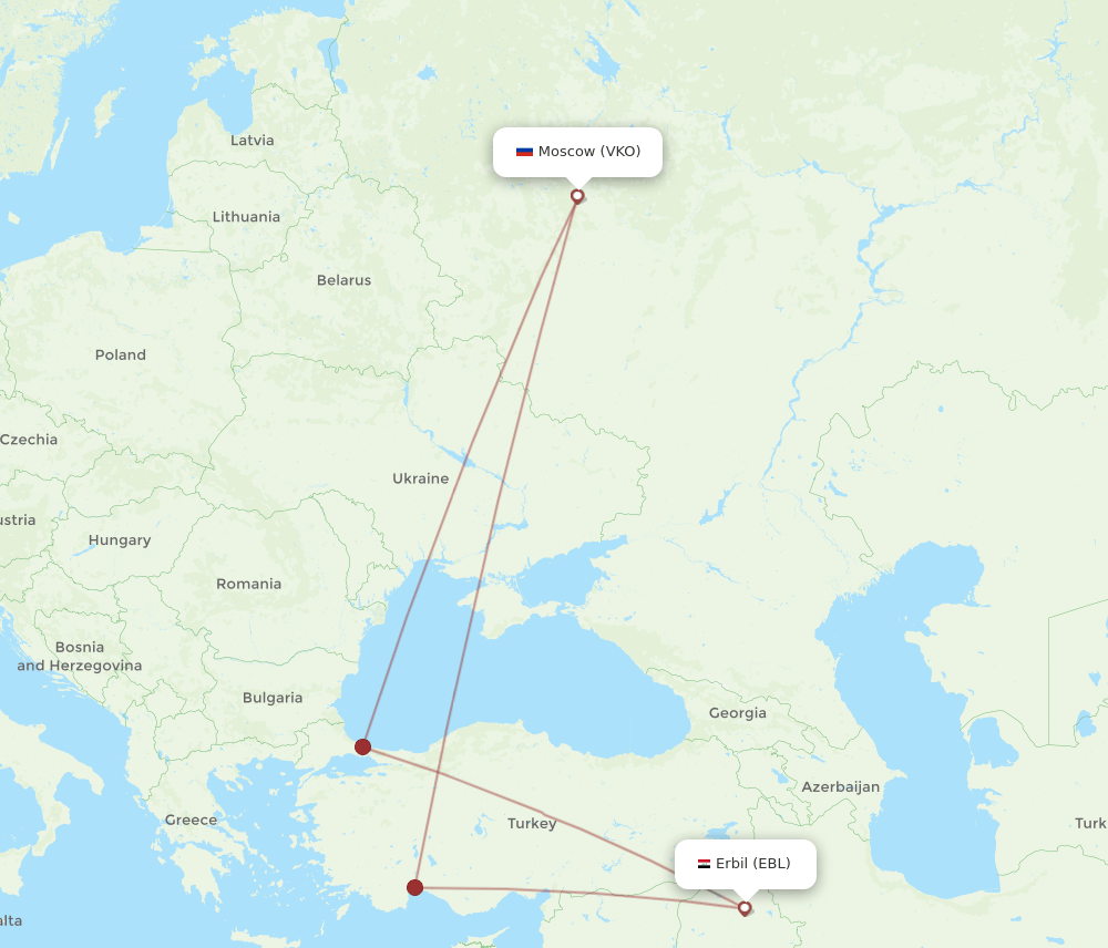 EBL-VKO flight routes