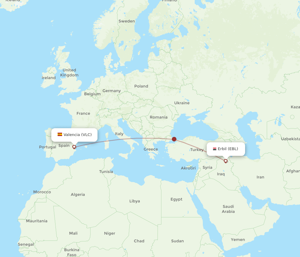 EBL-VLC flight routes