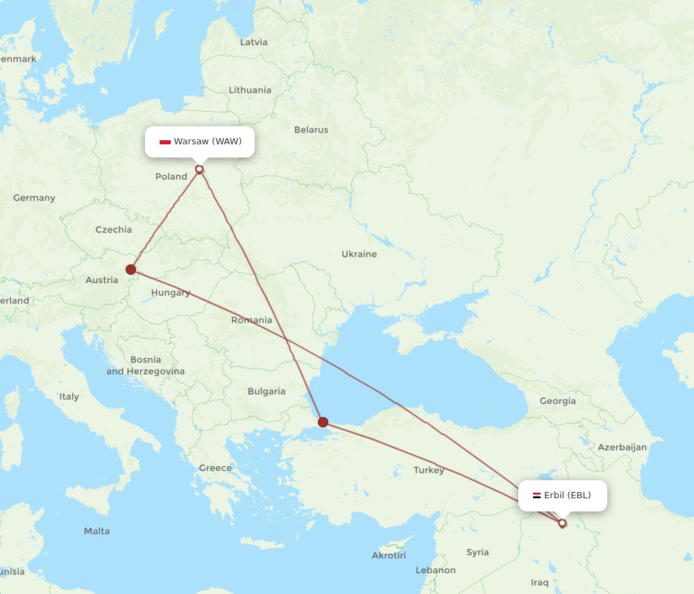 EBL-WAW flight routes