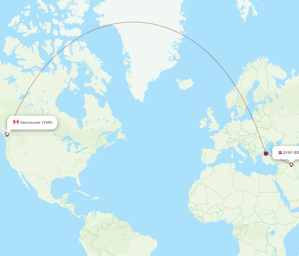 YVR to EBL flights and routes map