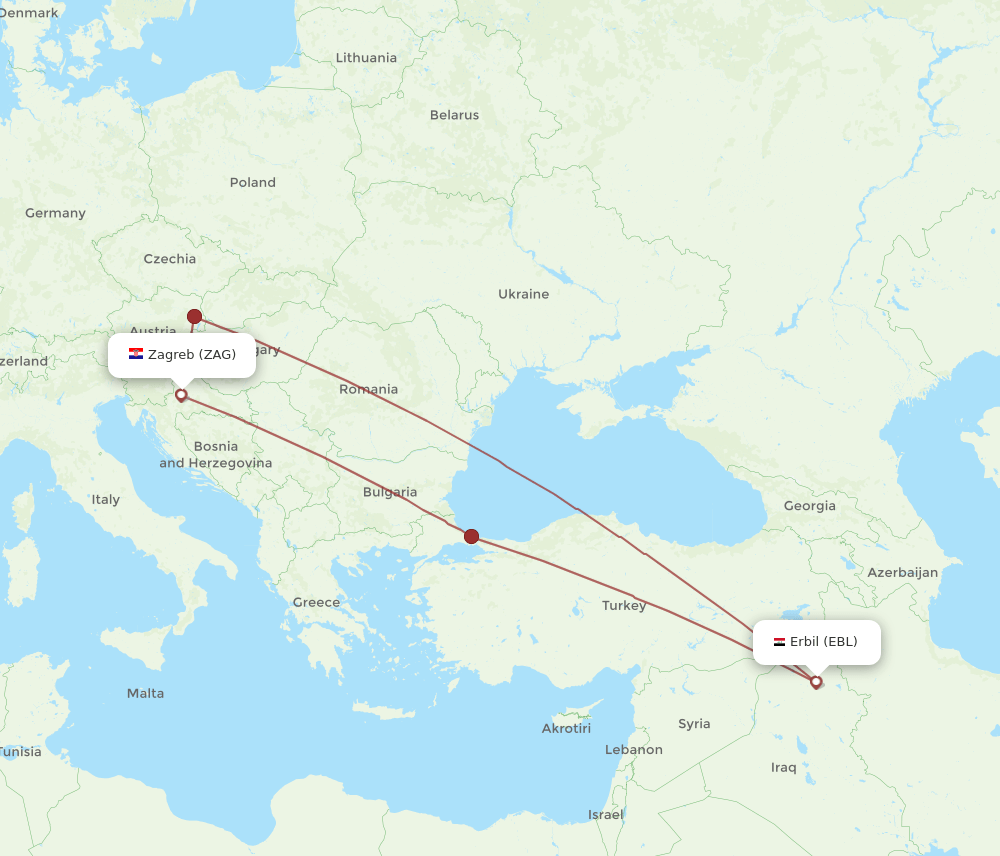 EBL-ZAG flight routes