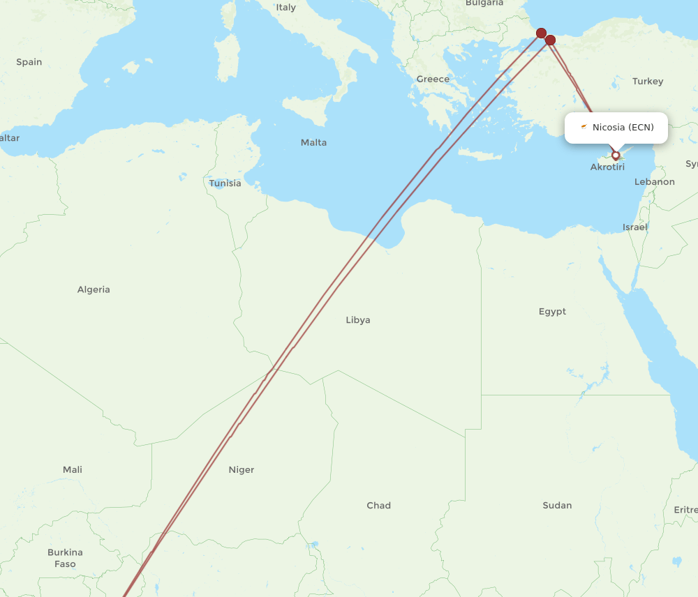 ECN-ACC flight routes