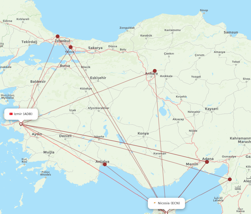 ECN to ADB flights and routes map