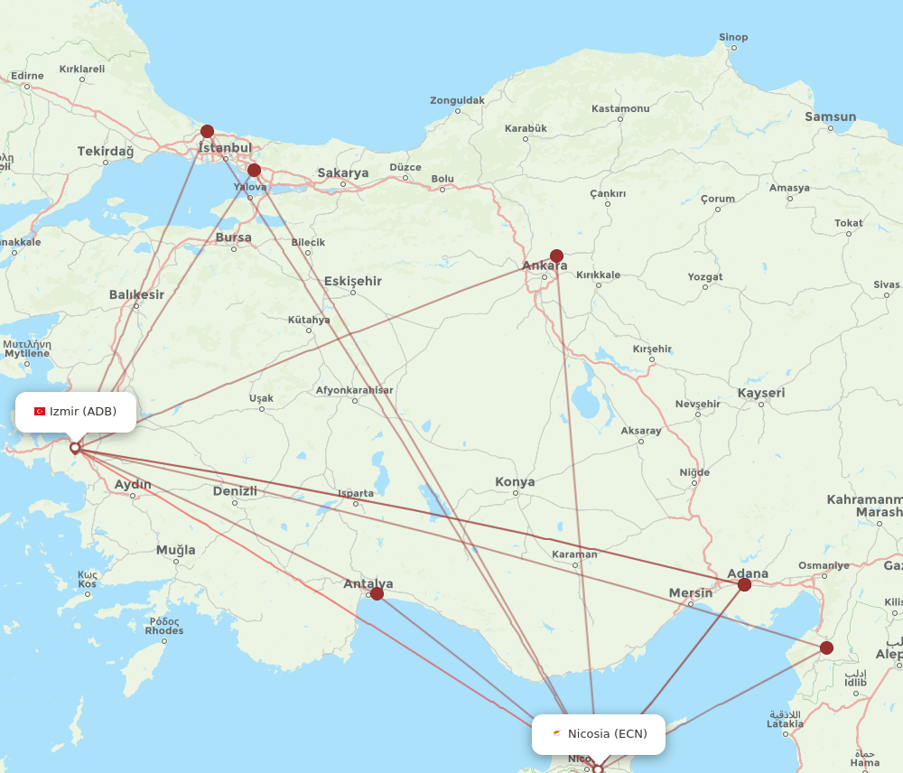 ECN-ADB flight routes