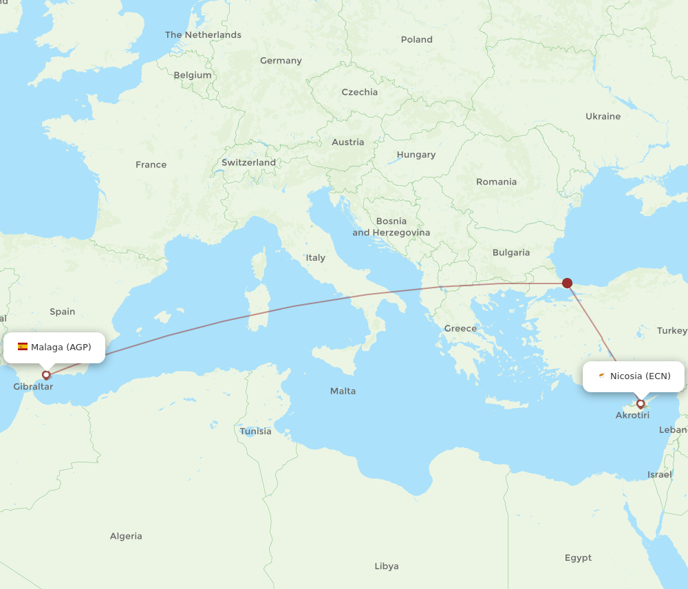 ECN to AGP flights and routes map