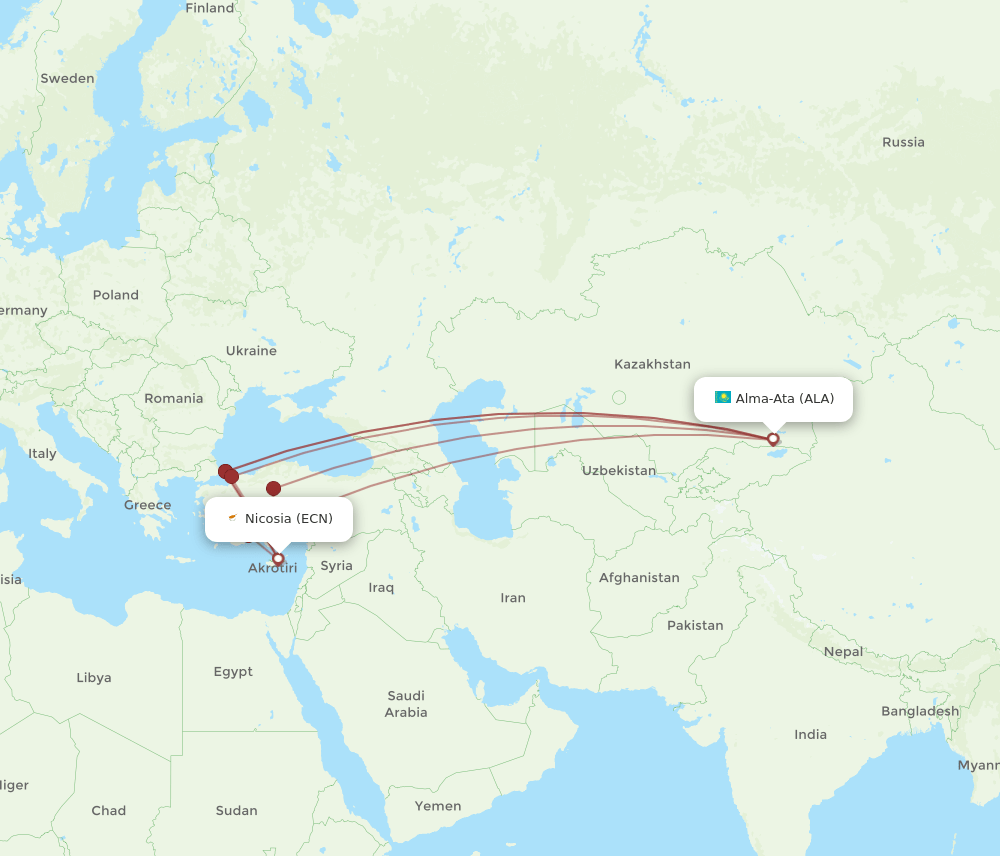 ECN to ALA flights and routes map