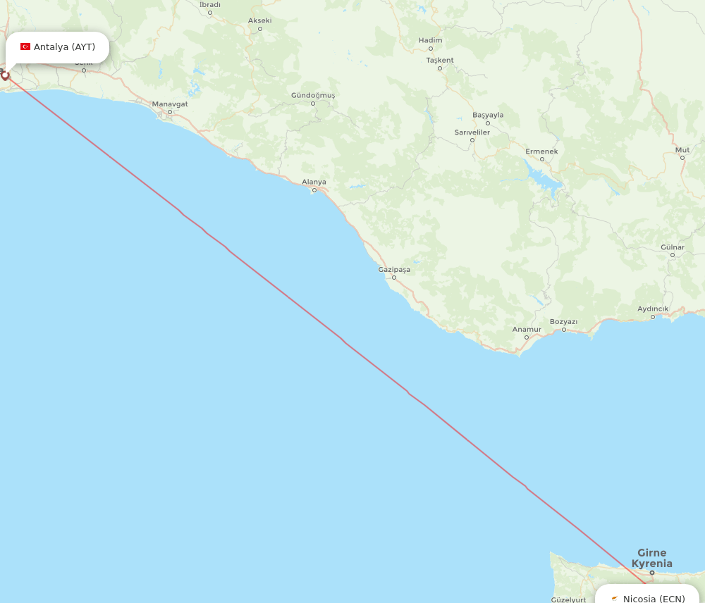 ECN to AYT flights and routes map