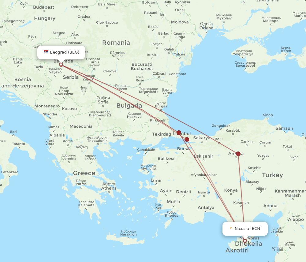 ECN-BEG flight routes