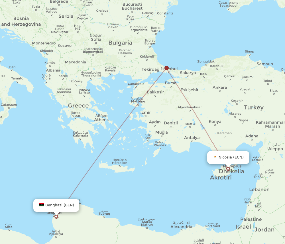 ECN-BEN flight routes