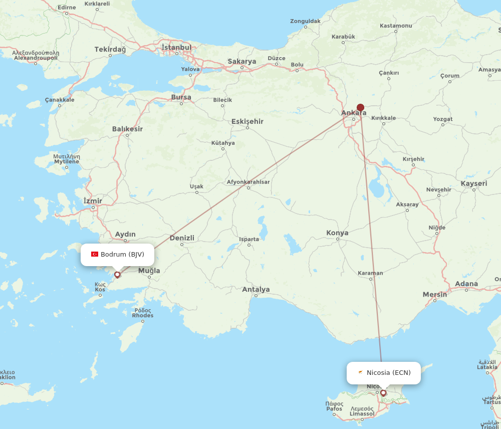 ECN to BJV flights and routes map