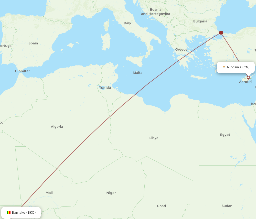 ECN to BKO flights and routes map