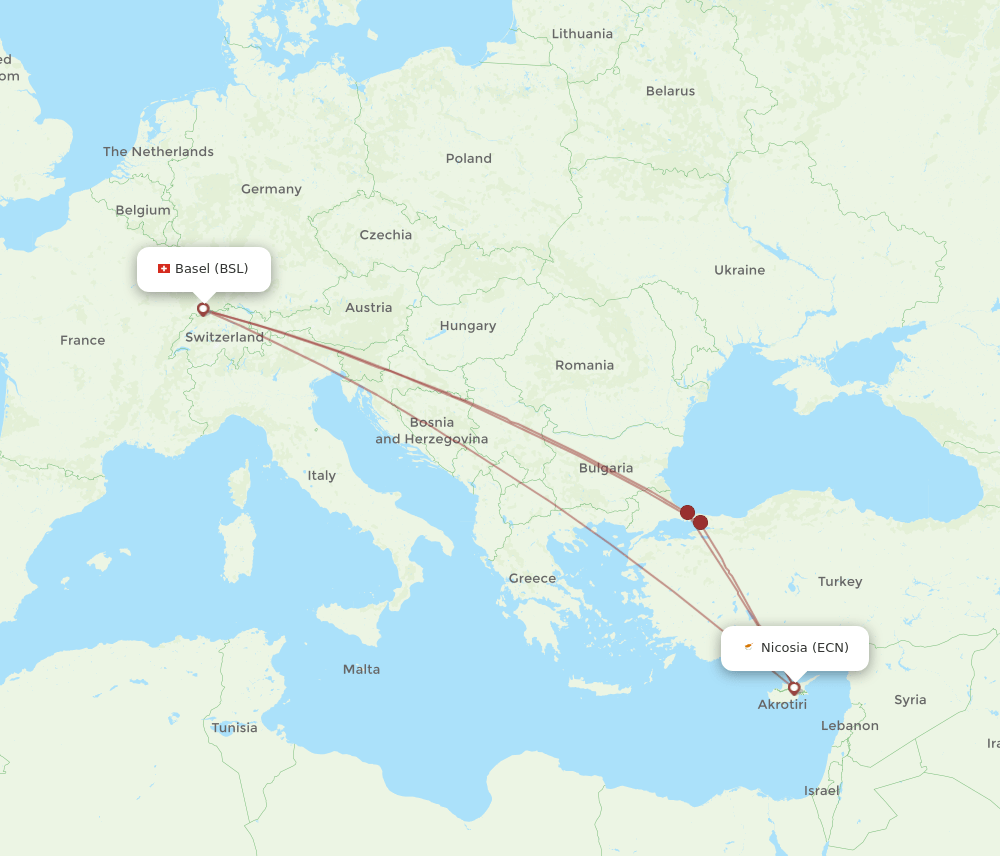 ECN to BSL flights and routes map