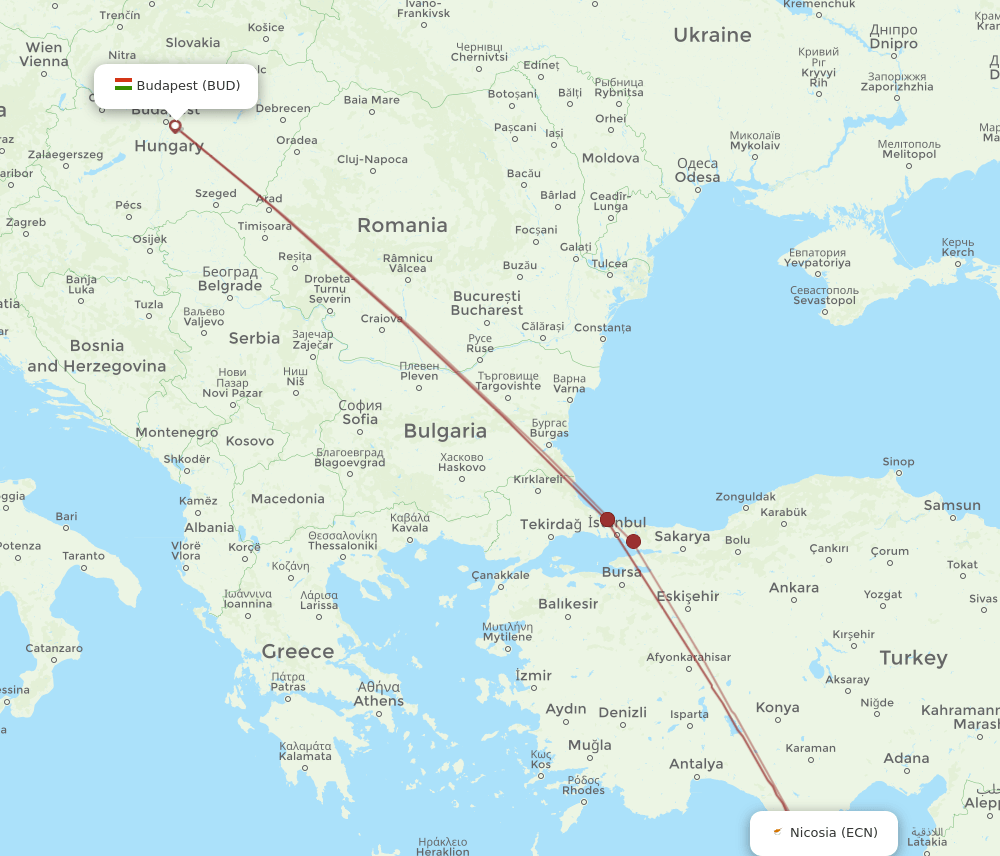 ECN-BUD flight routes