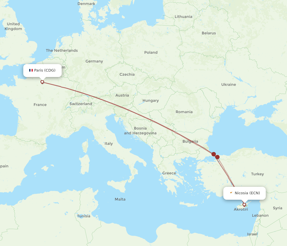 ECN-CDG flight routes