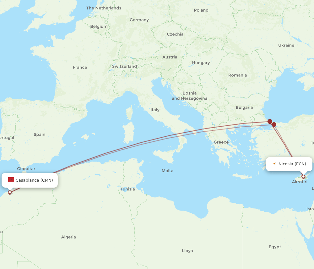 ECN-CMN flight routes