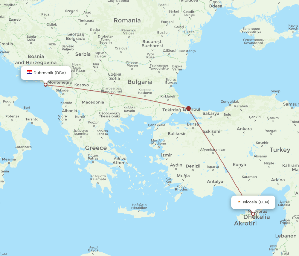 ECN-DBV flight routes