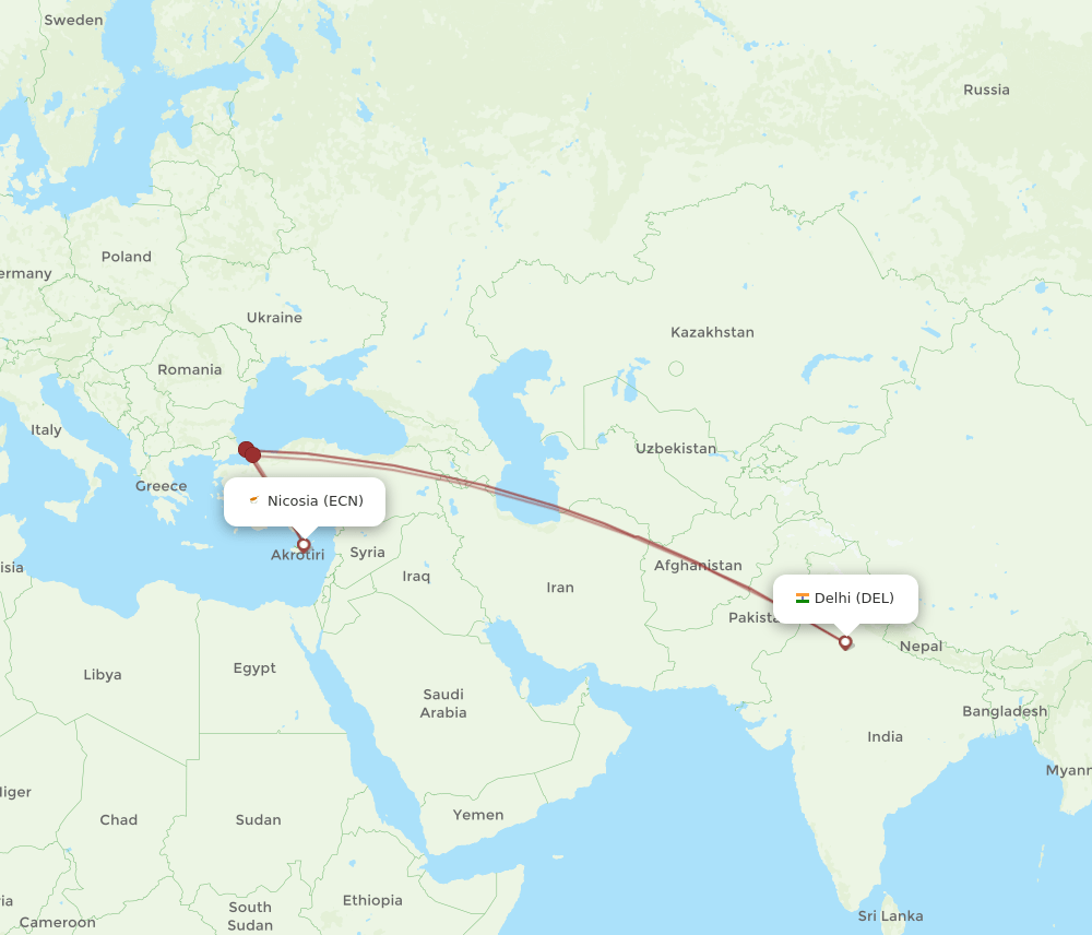 ECN to DEL flights and routes map